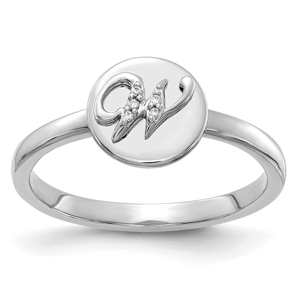 14K Weißgold Ring mit natürlichen Diamanten, Buchstabe „W“