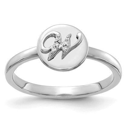 14K Weißgold Ring mit natürlichen Diamanten, Buchstabe „W“