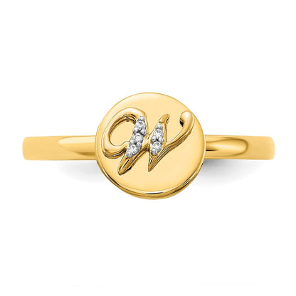 14K Gelbgold Ring mit natürlichem Diamant-Initial „W“