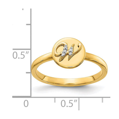 14K Gelbgold Ring mit natürlichem Diamant-Initial „W“