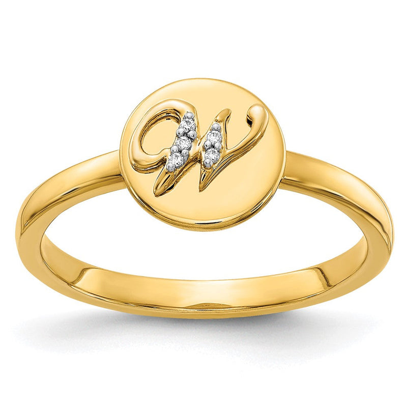 14K Gelbgold Ring mit natürlichem Diamant-Initial „W“