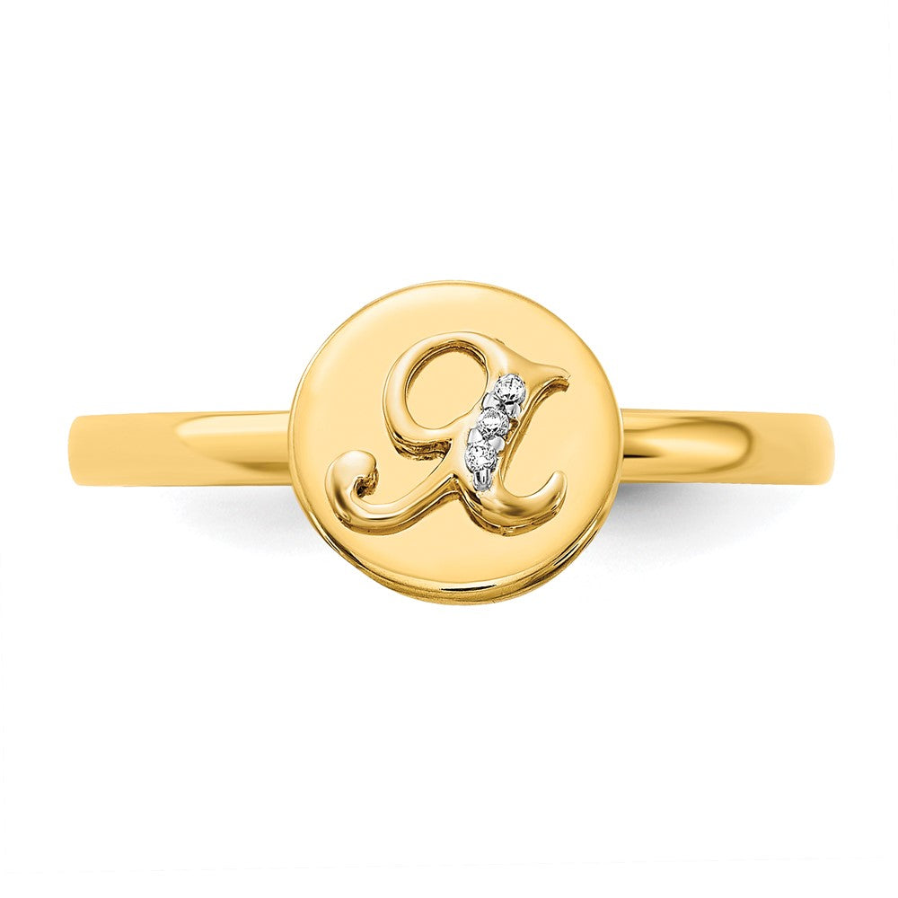 14K Gelbgold Ring mit natürlichem Diamant – Initiale „X“