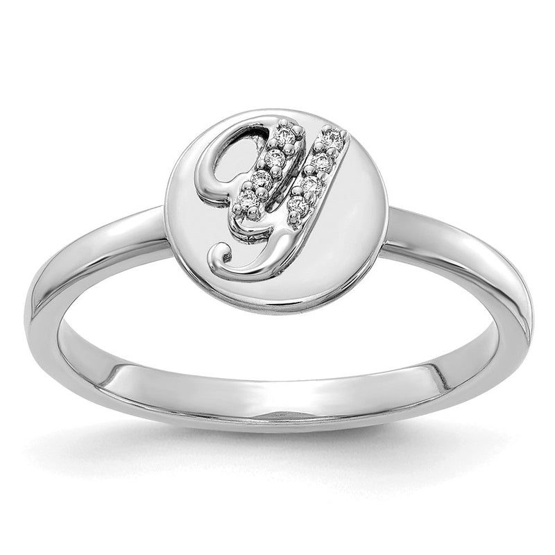 14K Weißgold Ring mit natürlichen Diamanten und Initiale „Y"