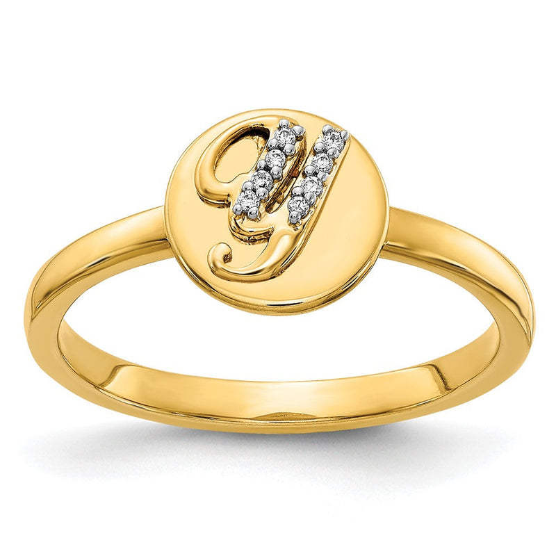 14K Gelbgold Ring mit natürlichem Diamant-Buchstaben Y