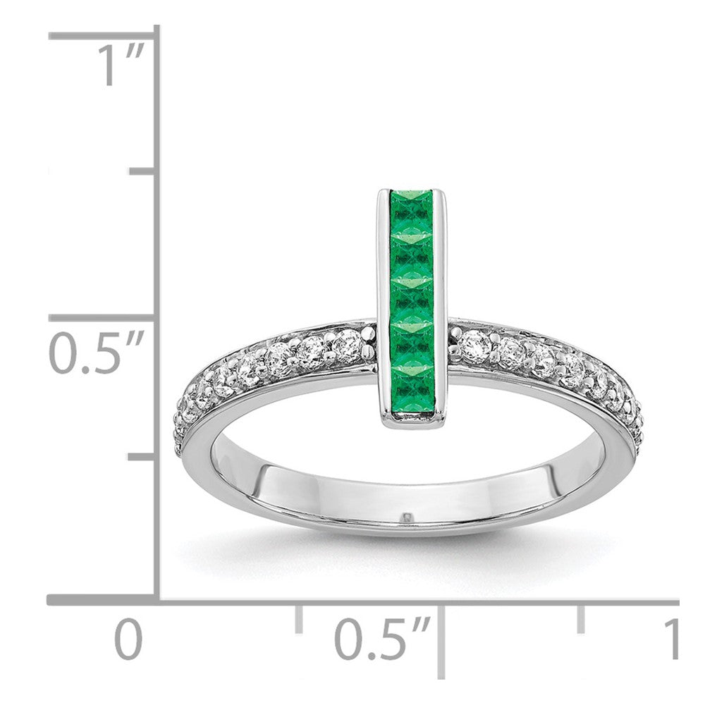 14K Weißgold Ring mit echten Diamanten und Smaragden