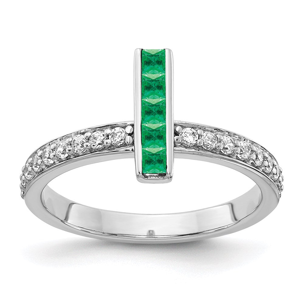 14K Weißgold Ring mit echten Diamanten und Smaragden
