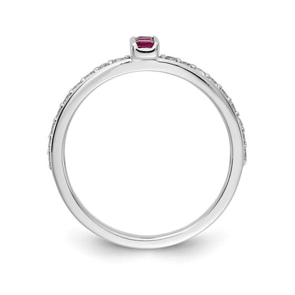 14K Weißgold Ring mit echten Diamanten und Rubinen