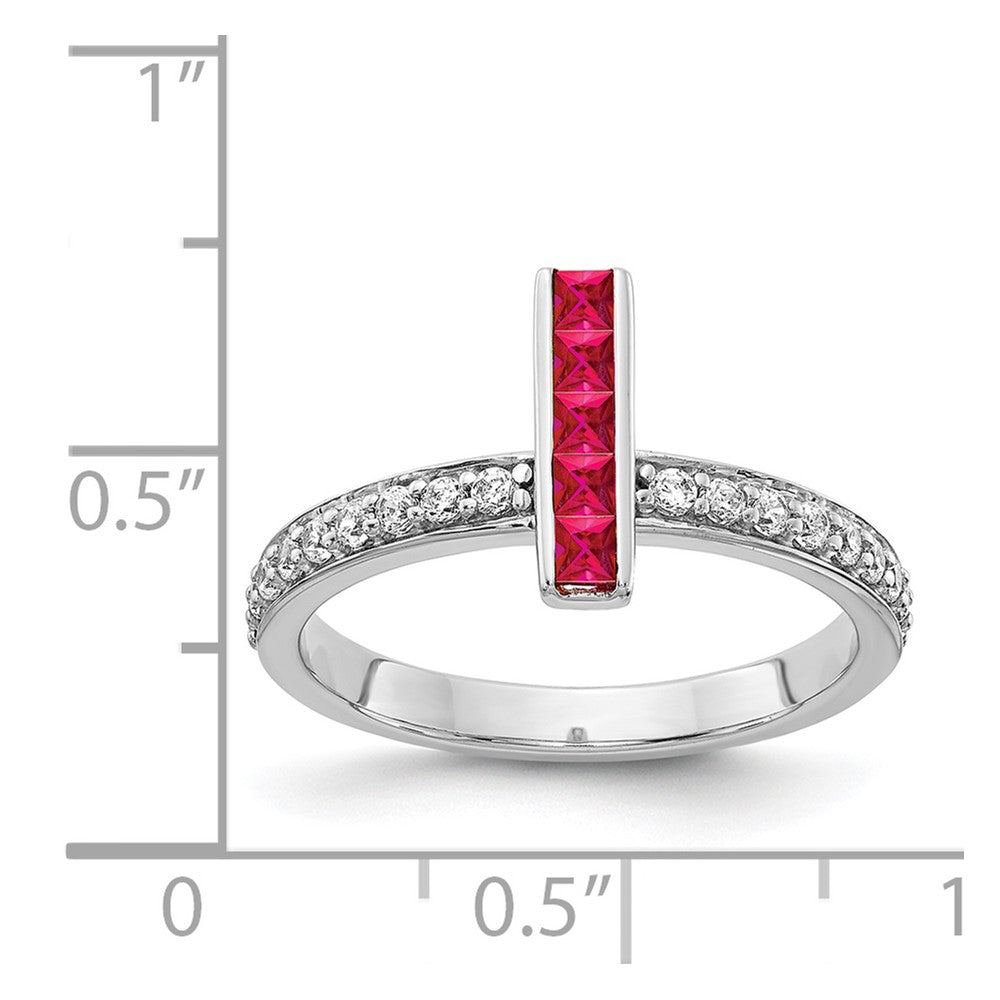 14K Weißgold Ring mit echten Diamanten und Rubinen