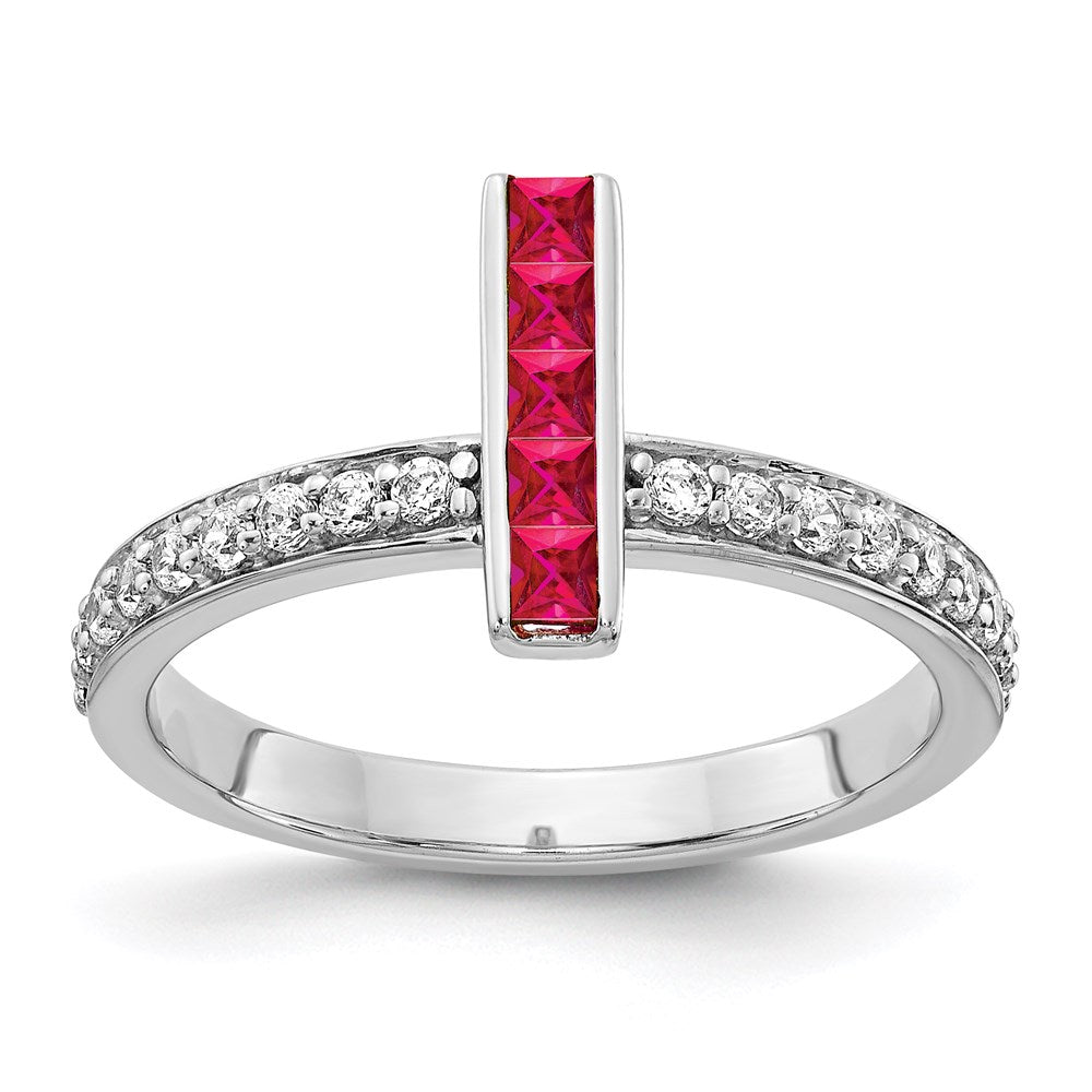 14K Weißgold Ring mit echten Diamanten und Rubinen
