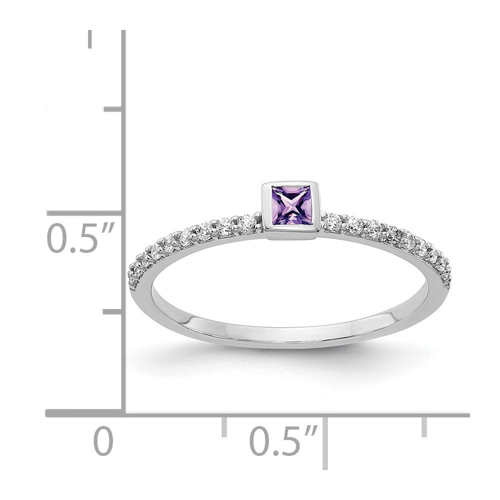 14K Weißgold Ring mit Diamanten und Amethyst