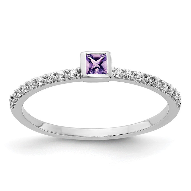14K Weißgold Ring mit Diamanten und Amethyst
