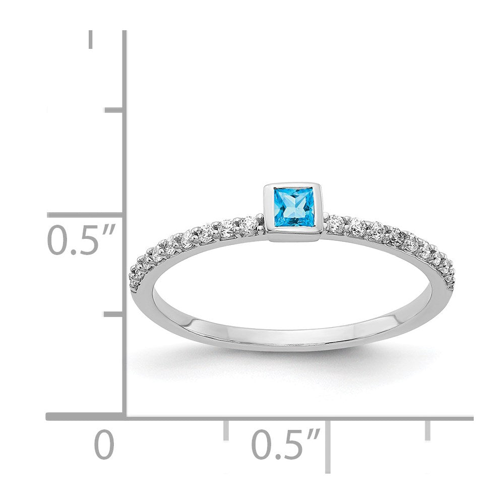 14K Weißgold Ring mit natürlichem Diamant und Princess-Blautopas