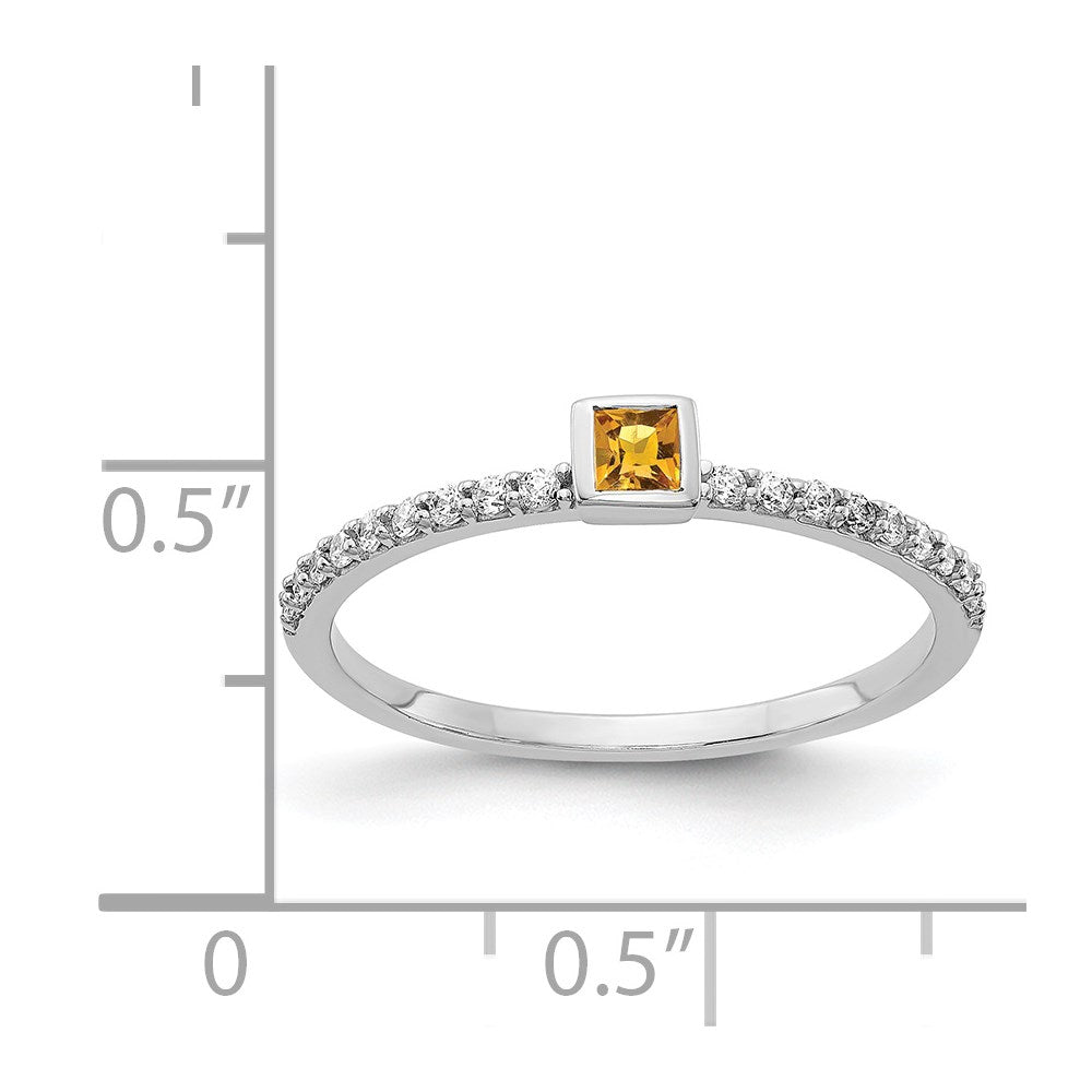14K Weißgold Ring mit natürlichen Diamanten und Citrinen im Princess-Schliff