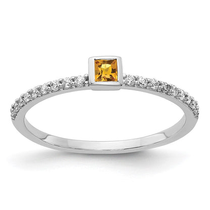 14K Weißgold Ring mit natürlichen Diamanten und Citrinen im Princess-Schliff