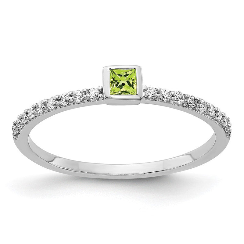 14K Weißgold Ring mit natürlichem Diamant und rundem Peridot