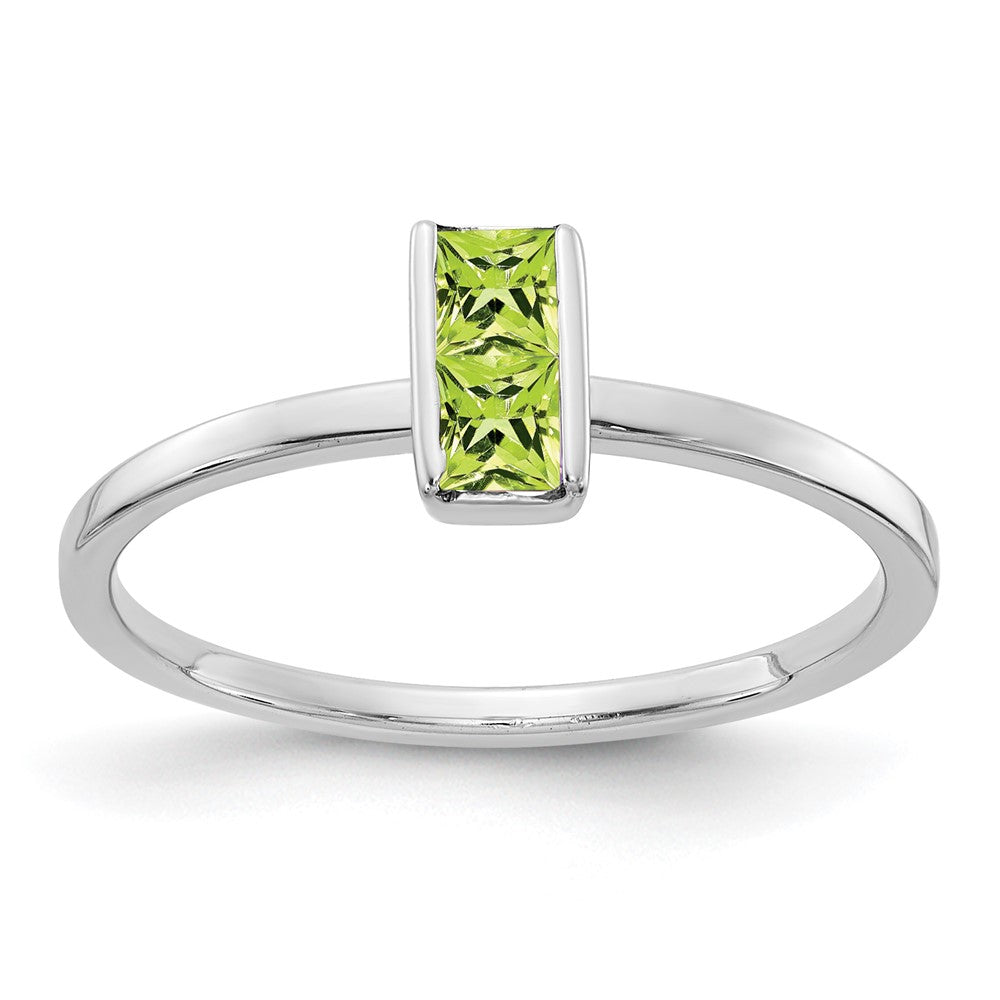 Massiv 14K Weißgold Synthetisch Peridot Ring