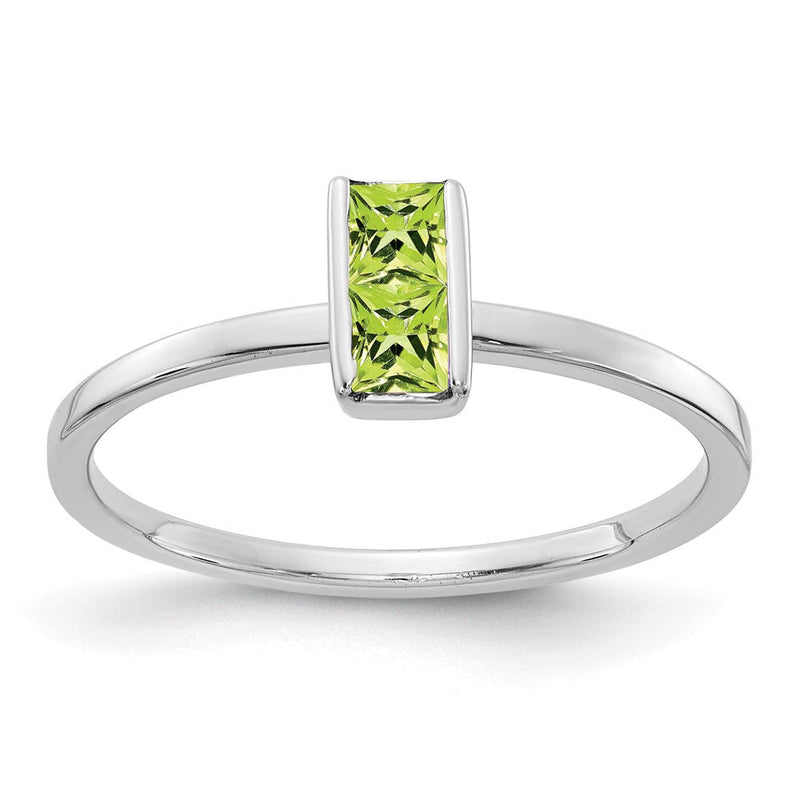 Massiv 14K Weißgold Synthetisch Peridot Ring