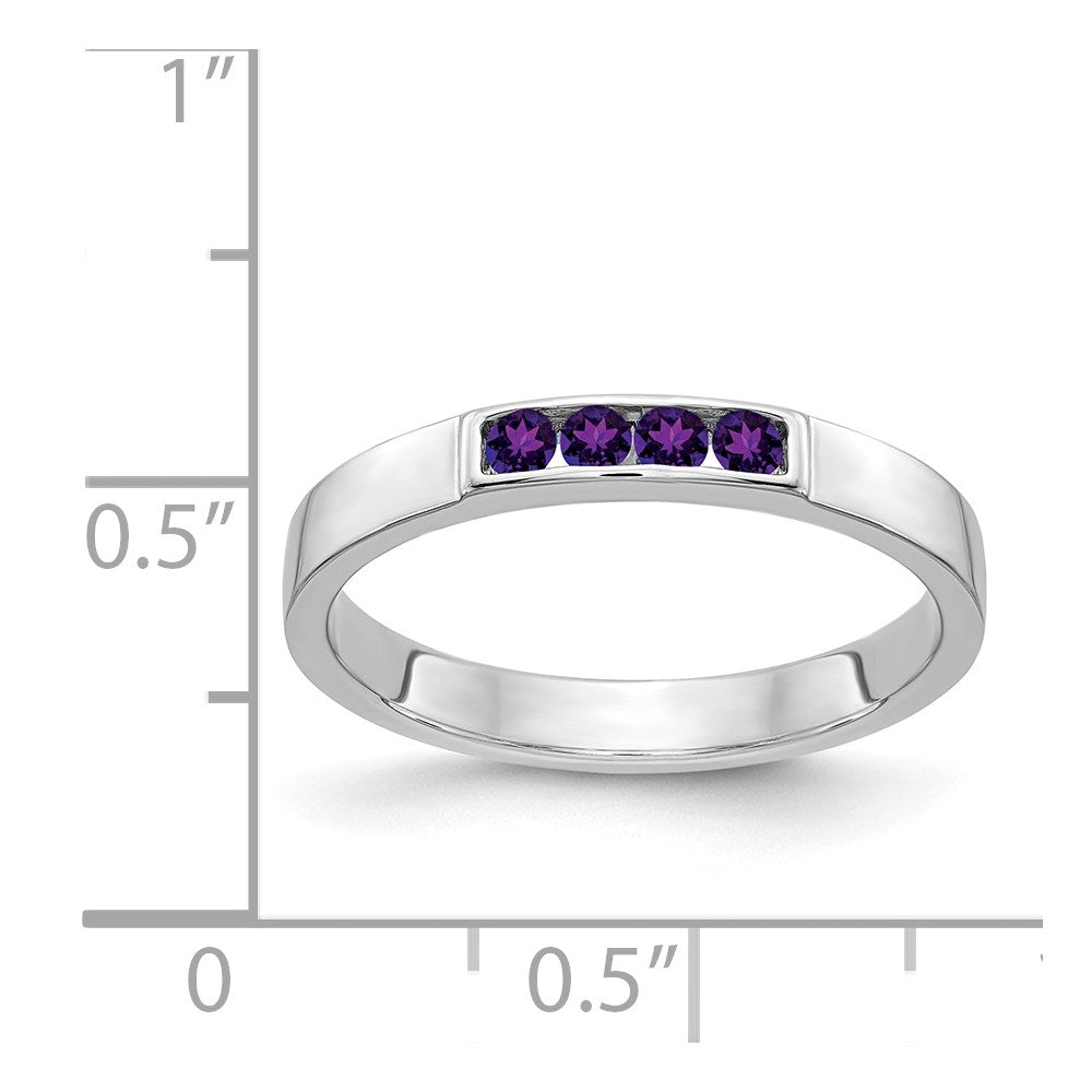 Solid Ring aus 585 Weißgold mit 4 simulierten Amethyst-Steinen