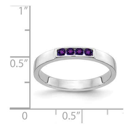 Solid Ring aus 585 Weißgold mit 4 simulierten Amethyst-Steinen