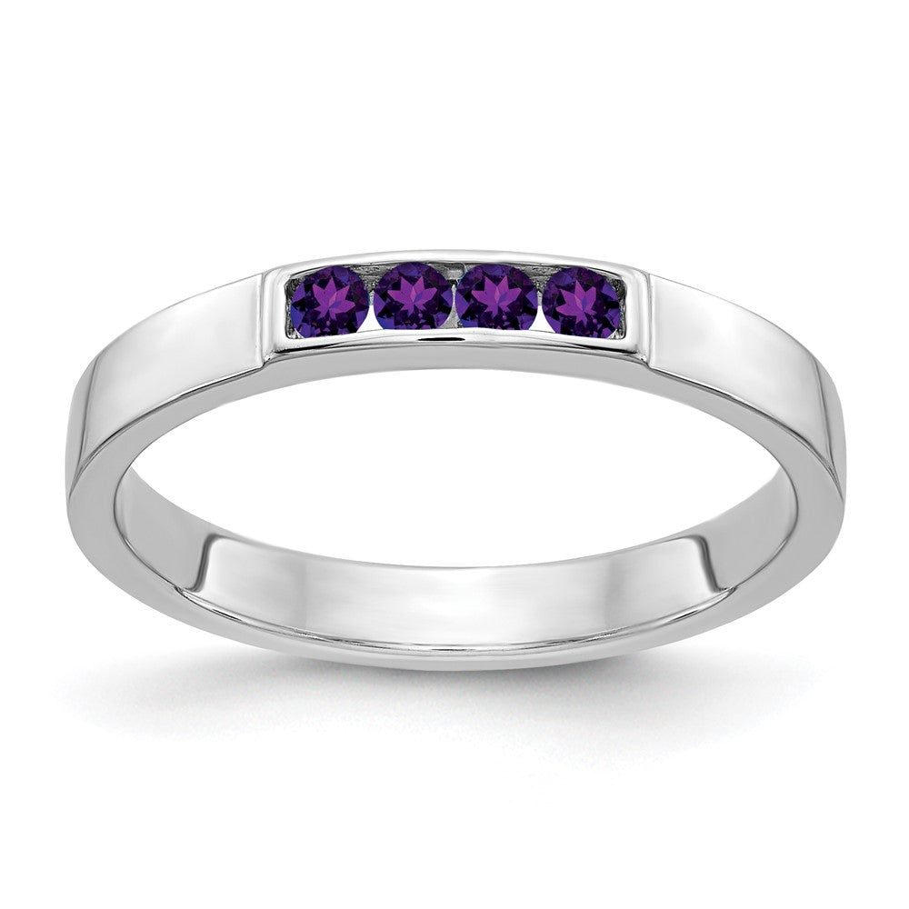 Solid Ring aus 585 Weißgold mit 4 simulierten Amethyst-Steinen