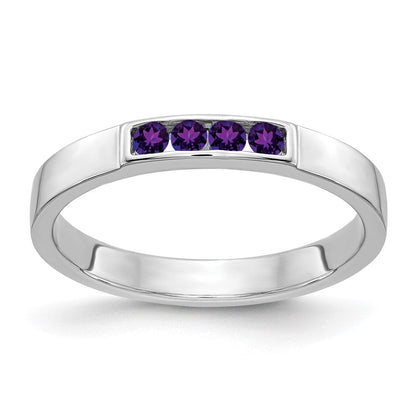 Solid Ring aus 585 Weißgold mit 4 simulierten Amethyst-Steinen
