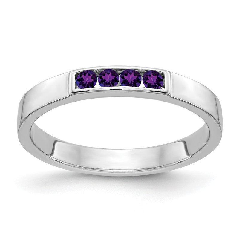 Solid Ring aus 585 Weißgold mit 4 simulierten Amethyst-Steinen