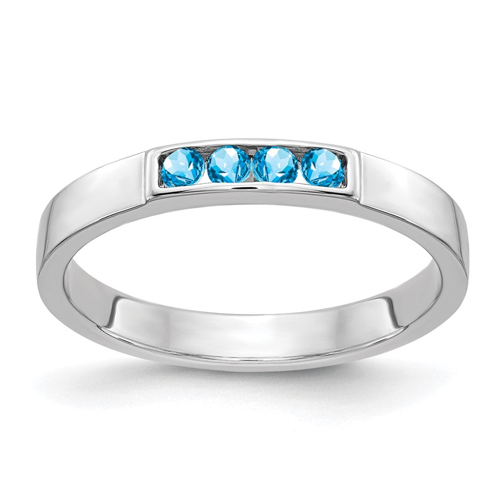 Massivring aus 14K Weißgold mit 4 simulierten blauen Topasen