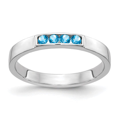Massivring aus 14K Weißgold mit 4 simulierten blauen Topasen