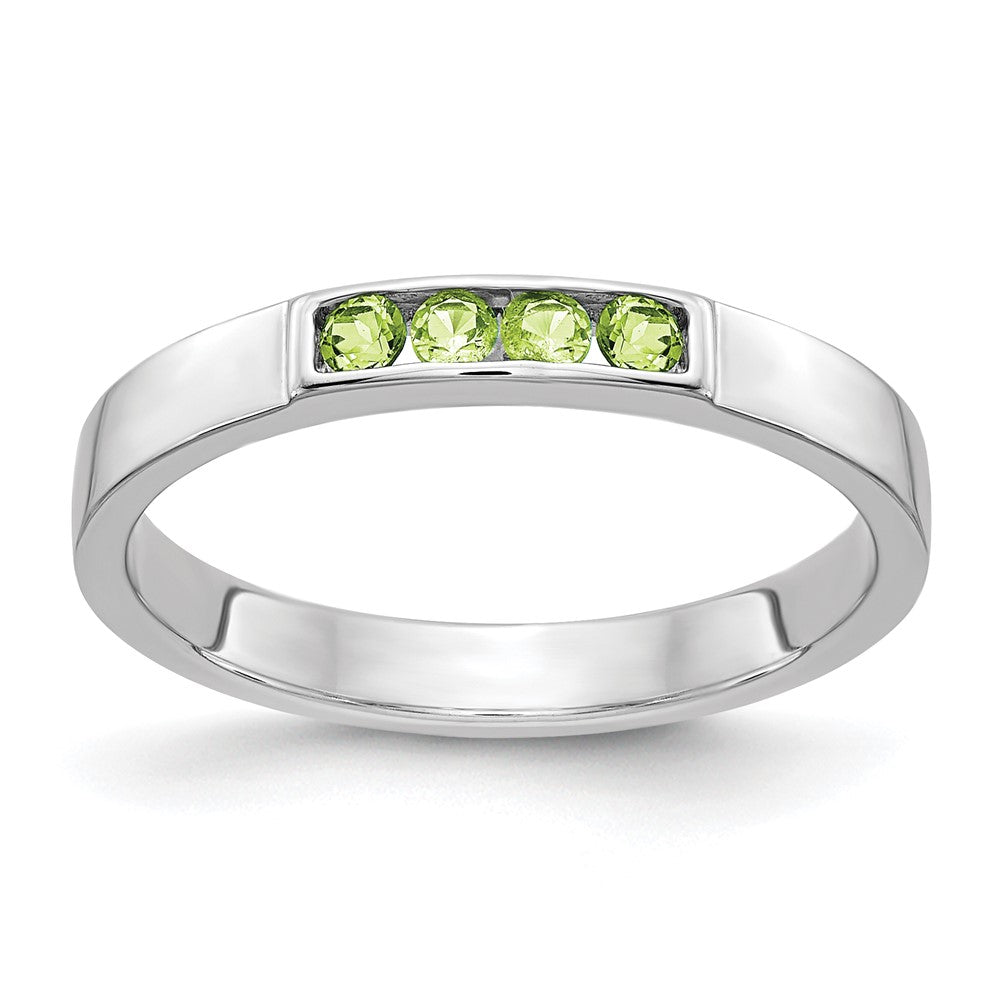 Solid 585 Weißgold Ring mit 4 simulierten Peridot-Steinen