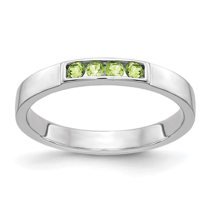 Solid 585 Weißgold Ring mit 4 simulierten Peridot-Steinen