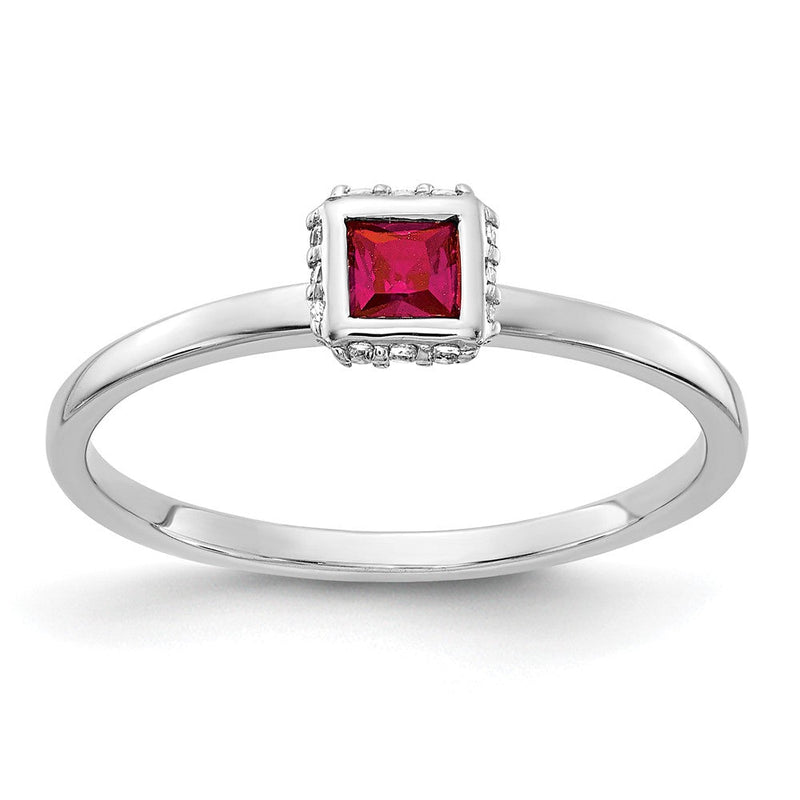 14K Weißgold Ring mit natürlichen Diamanten und runden Rubinen