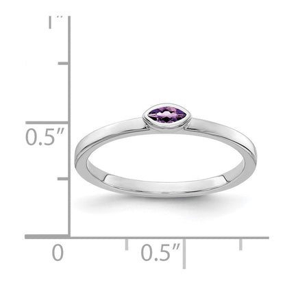 Massiv 14K Weißgold Zargenfassung-set Marquise Synthetisch Amethyst Ring