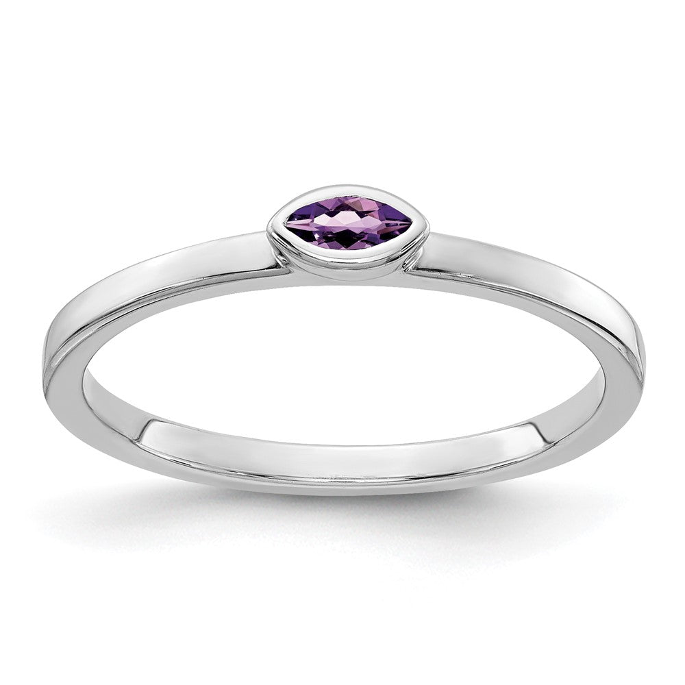 Massiv 14K Weißgold Zargenfassung-set Marquise Synthetisch Amethyst Ring