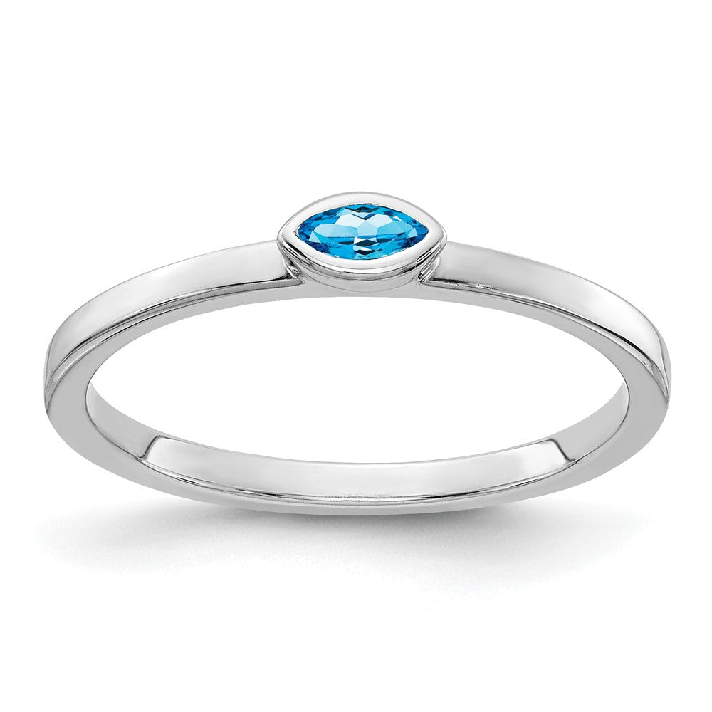 14K Weißgold Ring mit Marquise-Blautopas in Zargenfassung