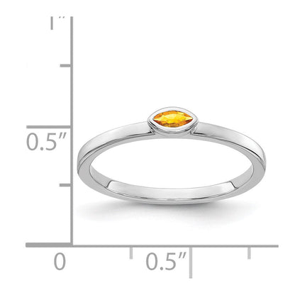 Massiv 14K Weißgold Zargenfassung-set Marquise Synthetisch Citrin Ring