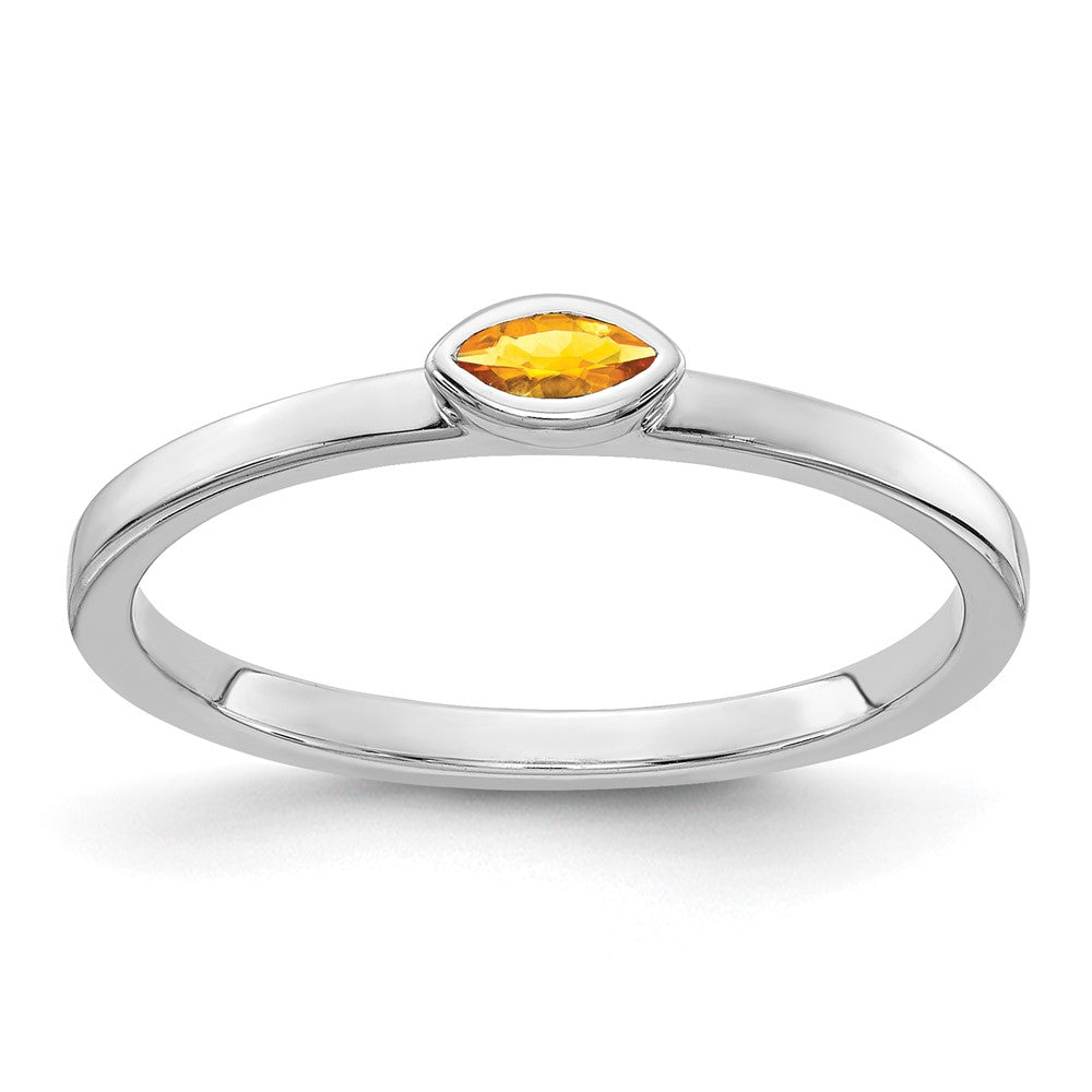 Massiv 14K Weißgold Zargenfassung-set Marquise Synthetisch Citrin Ring