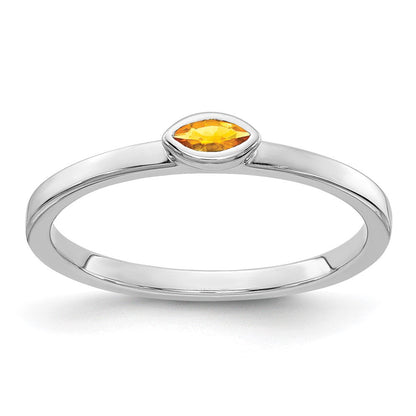 Massiv 14K Weißgold Zargenfassung-set Marquise Synthetisch Citrin Ring