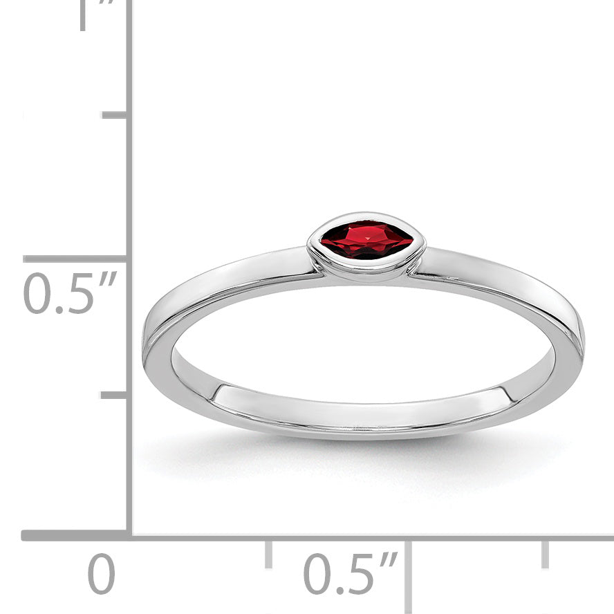 Massiv 14K Weißgold Zargenfassung-set Marquise Synthetisch Granat Ring