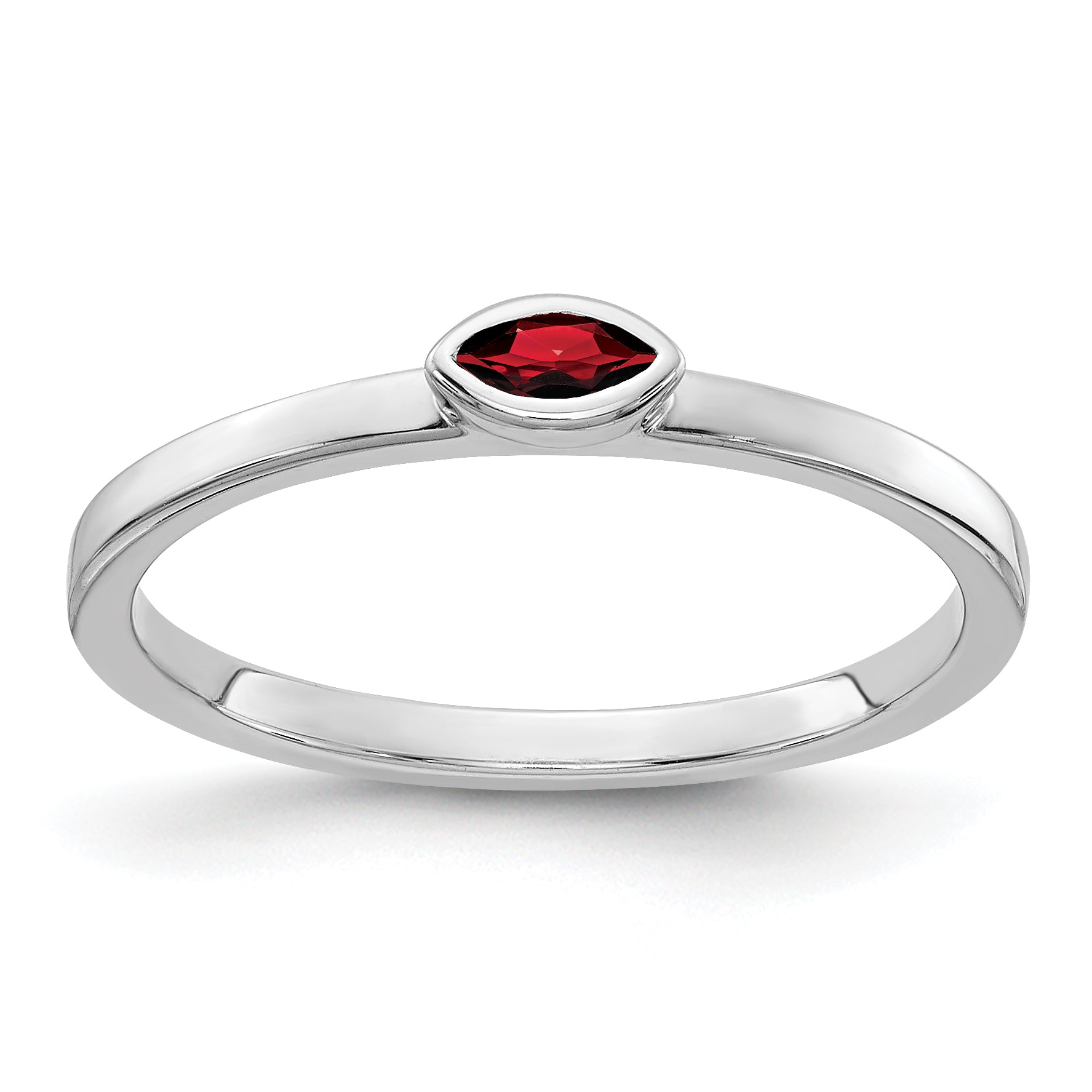 Massiv 14K Weißgold Zargenfassung-set Marquise Synthetisch Granat Ring