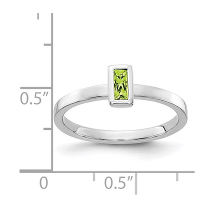 Massivring aus 14K Weißgold mit Peridot-Simulant in Zargenfassung