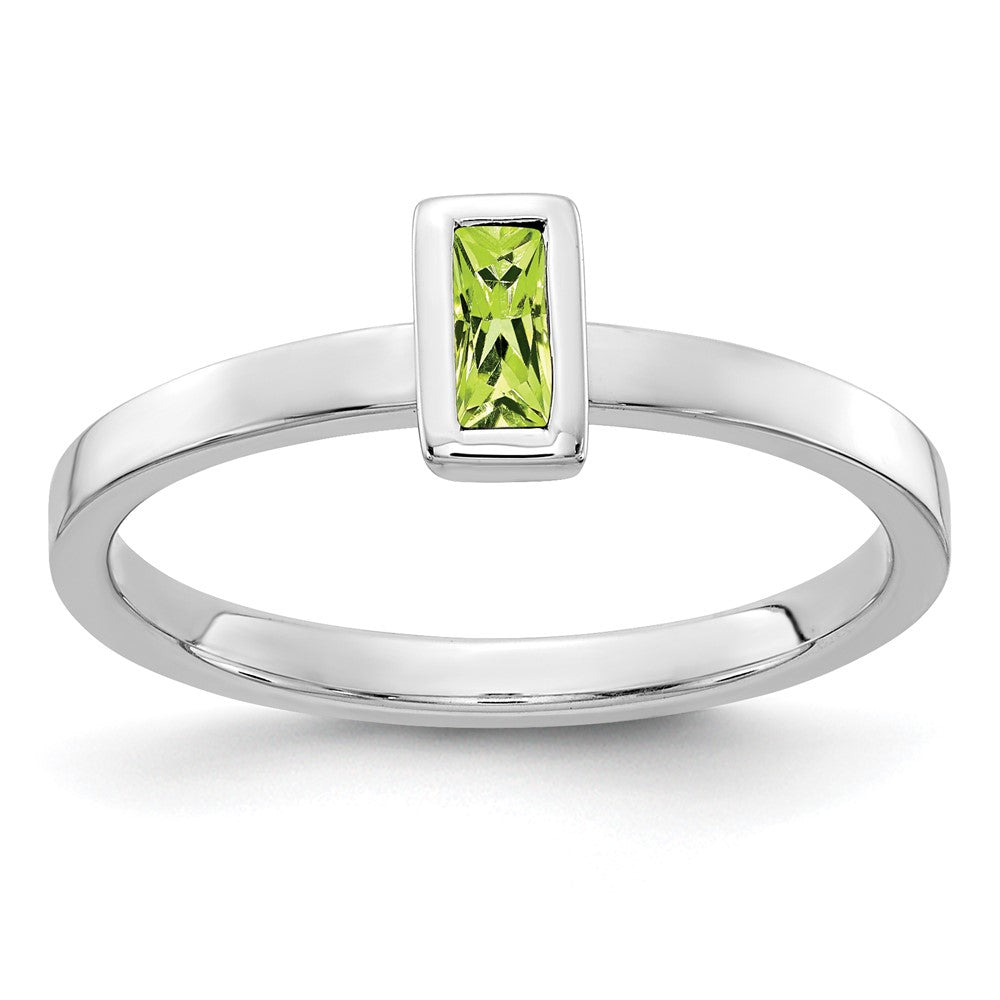 Massivring aus 14K Weißgold mit Peridot-Simulant in Zargenfassung
