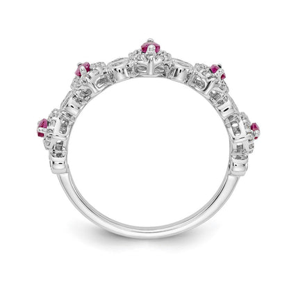 14K Weißgold Ring mit natürlichen Diamanten und Rubinen