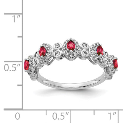 14K Weißgold Ring mit natürlichen Diamanten und Rubinen