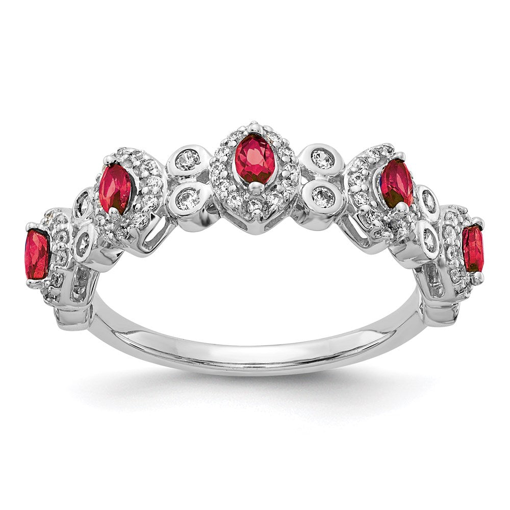 14K Weißgold Ring mit natürlichen Diamanten und Rubinen
