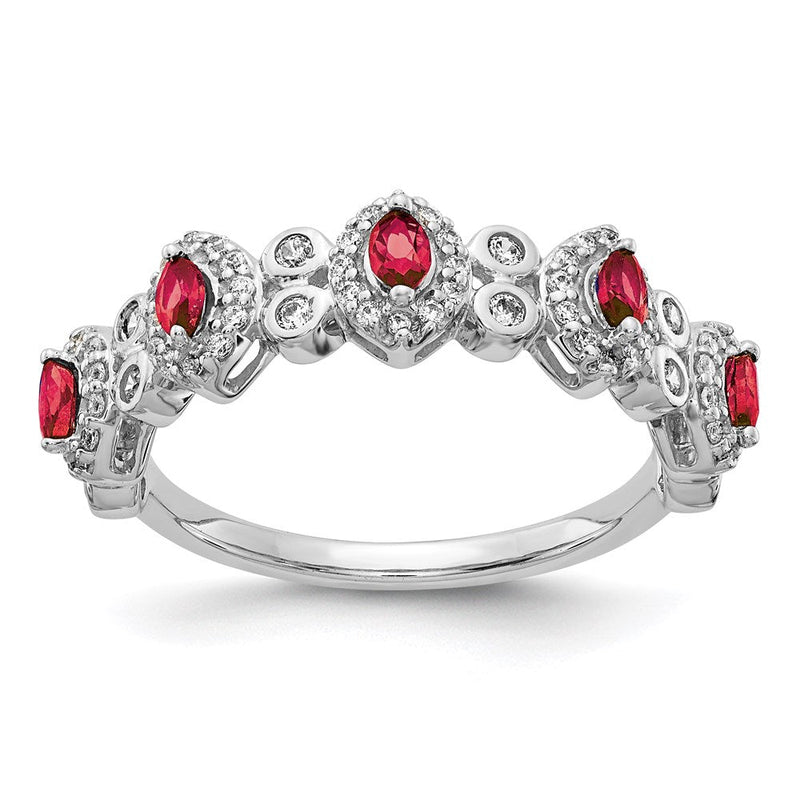 14K Weißgold Ring mit natürlichen Diamanten und Rubinen