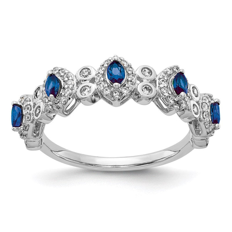 14K Weißgold Ring mit natürlichen Diamanten und blauen Saphiren