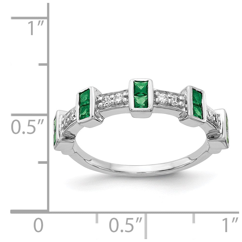 14K Weißgold Ring mit ausgefallenem echtem Diamant und Smaragd