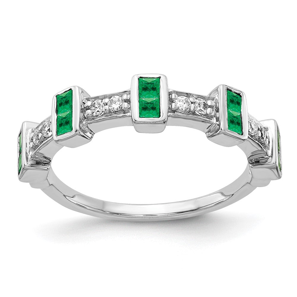 14K Weißgold Ring mit ausgefallenem echtem Diamant und Smaragd