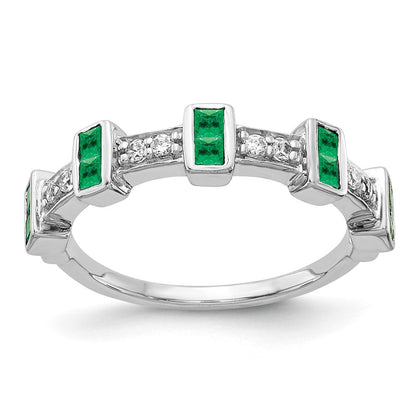14K Weißgold Ring mit ausgefallenem echtem Diamant und Smaragd