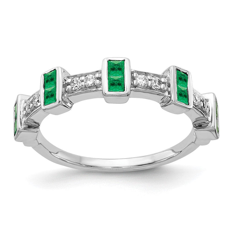 14K Weißgold Ring mit ausgefallenem echtem Diamant und Smaragd